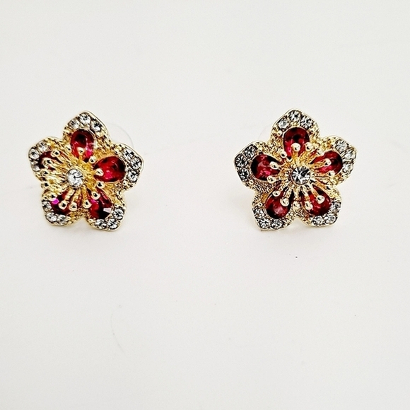 💖 2/$30 Womens boho Floral Rhinestone red gold elegant Stud cocktail Earrings - Picture 9 of 15